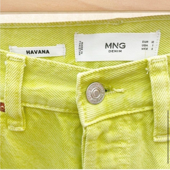 Mango MNG Havana High Waist Cropped Jeans Straight Button Fly Yellow Green 25 - Picture 6 of 7